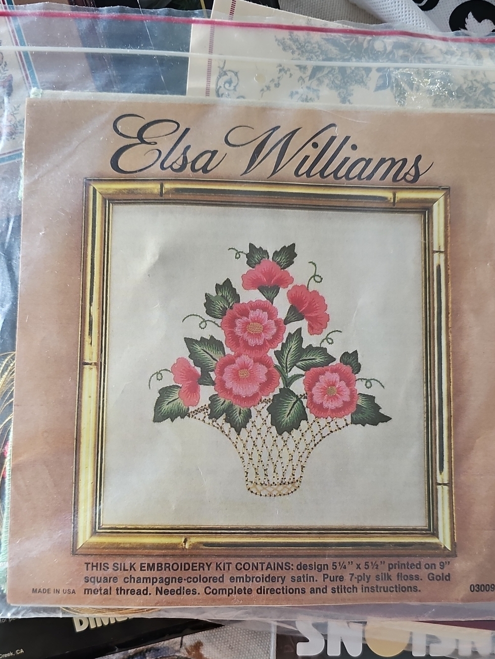 Elsa Williams Pink Floral Silk Embroidery Wall Panel